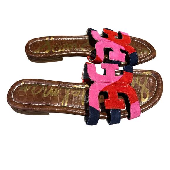 Sam Edelman Bay Slide Sandal – Colorblock Suede in Pink, Red & Navy - 7.5 - Picture 3 of 7